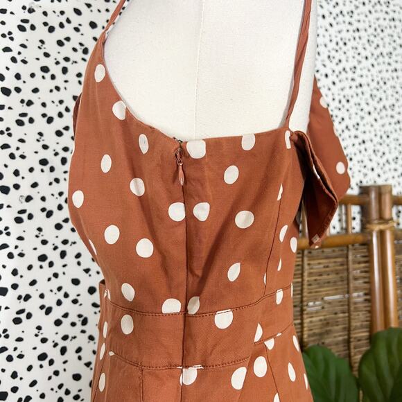 Anthropologie | Maeve Rust Orange Polka Dot White Ruffle Wide Leg Jumpsuit 8 EUC - Picture 11 of 13